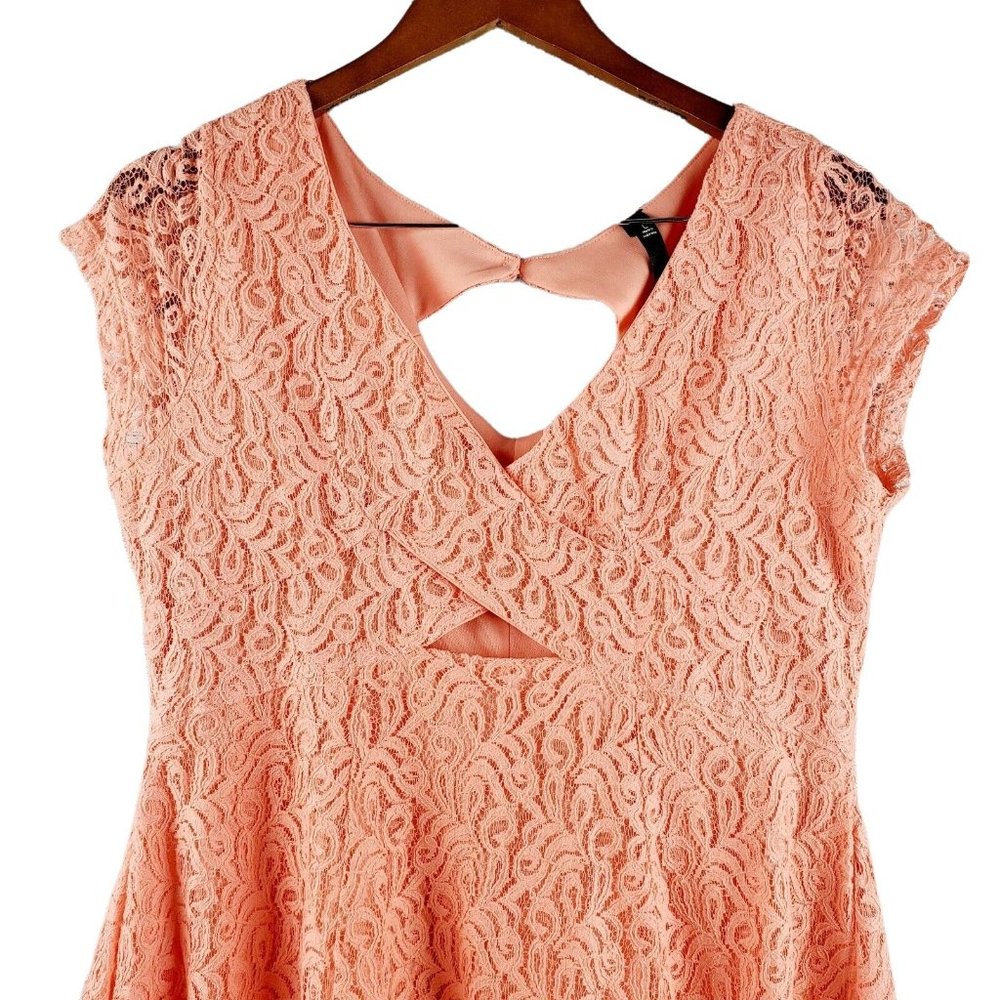 Jessica Simpson Women's Lace Cut-out Midi Lined A-Line Coral Dress Sz L EUC - Picture 3 of 6
